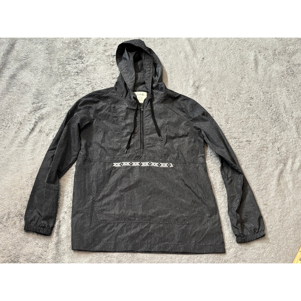 Zine Mens Anorak Windbreaker Jacket Charcoal Grey Hooded Quarter Zip Medium